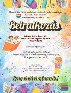 Beiratkozás / Zápis do 1. ročníka - ZŠ Viktora Szombathyho 1